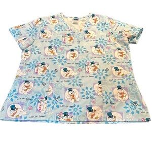 Frosty the‎ Snowman Woman's Christmas Scrubs, Size: Large Color: powder blue